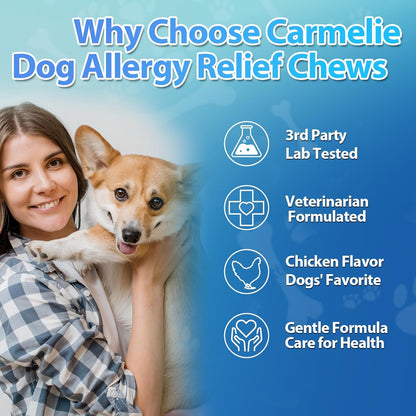 Dog Allergy Chews + Carmelie 24 in 1 Dog Multivitamin Chewable - 400 Treats - Seasonal Allergy Relief + Dog Vitamins for Hip & Joint, Skin & Coat, Immune Health (Chicken Flavor)