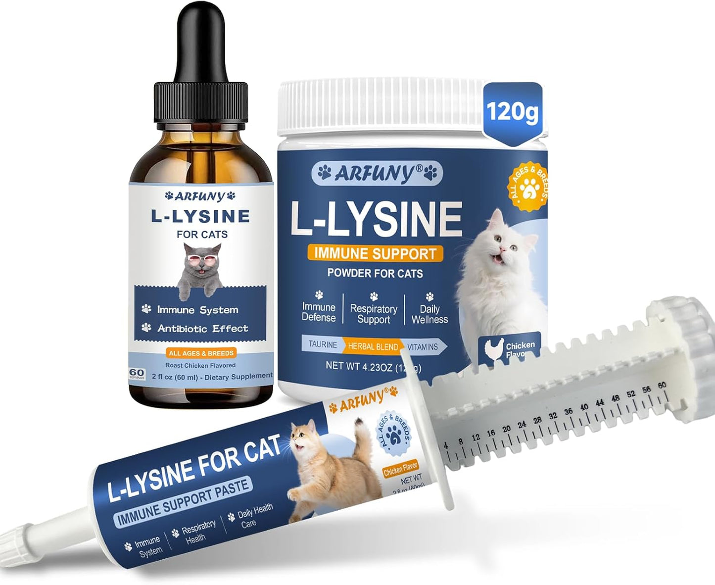 Cat L-Lysine Drops, Paste & Powder, Lysine for Cats - Support Immune System, Respiratory, Eye Health, Ease Sneezing, Runny Nose, Watery Eyes