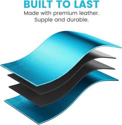 Leather Airtag Cat Collar - Waterproof Cat Collar AirTag Holder with Metal Buckle | Comfortable, Glossy Cats Tracker Collars with Bell for Girl Boy Cats, Kittens, and Puppies (Blue)