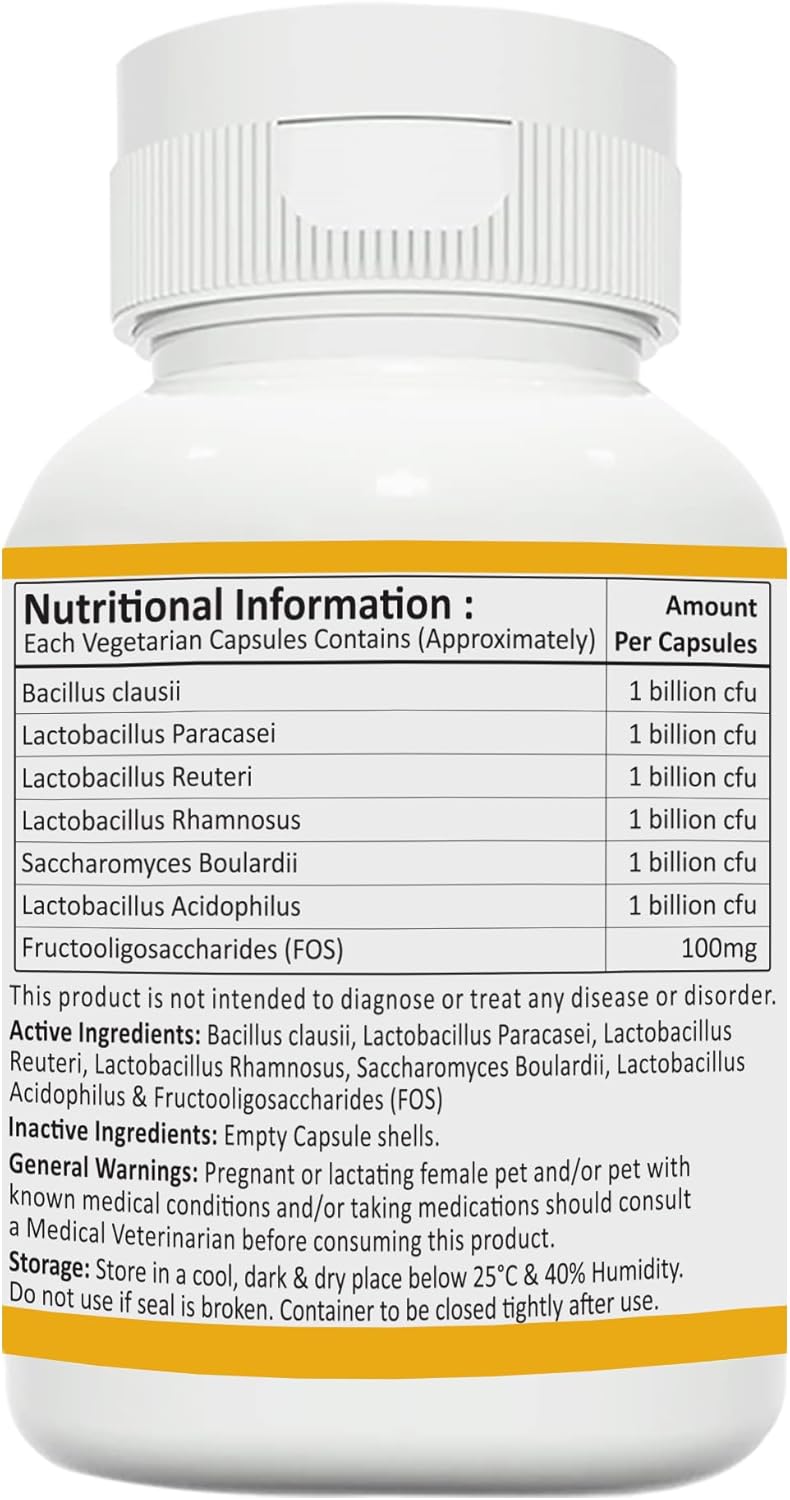 Pet Probiotic 6 Billion CFU for Pets | Daily Digestive Health Supplement, Cat and Dog | S.boulardii, L.Acidophillus, L. Returi, L.Paracasei, L Rhamnosus, B .Clausii