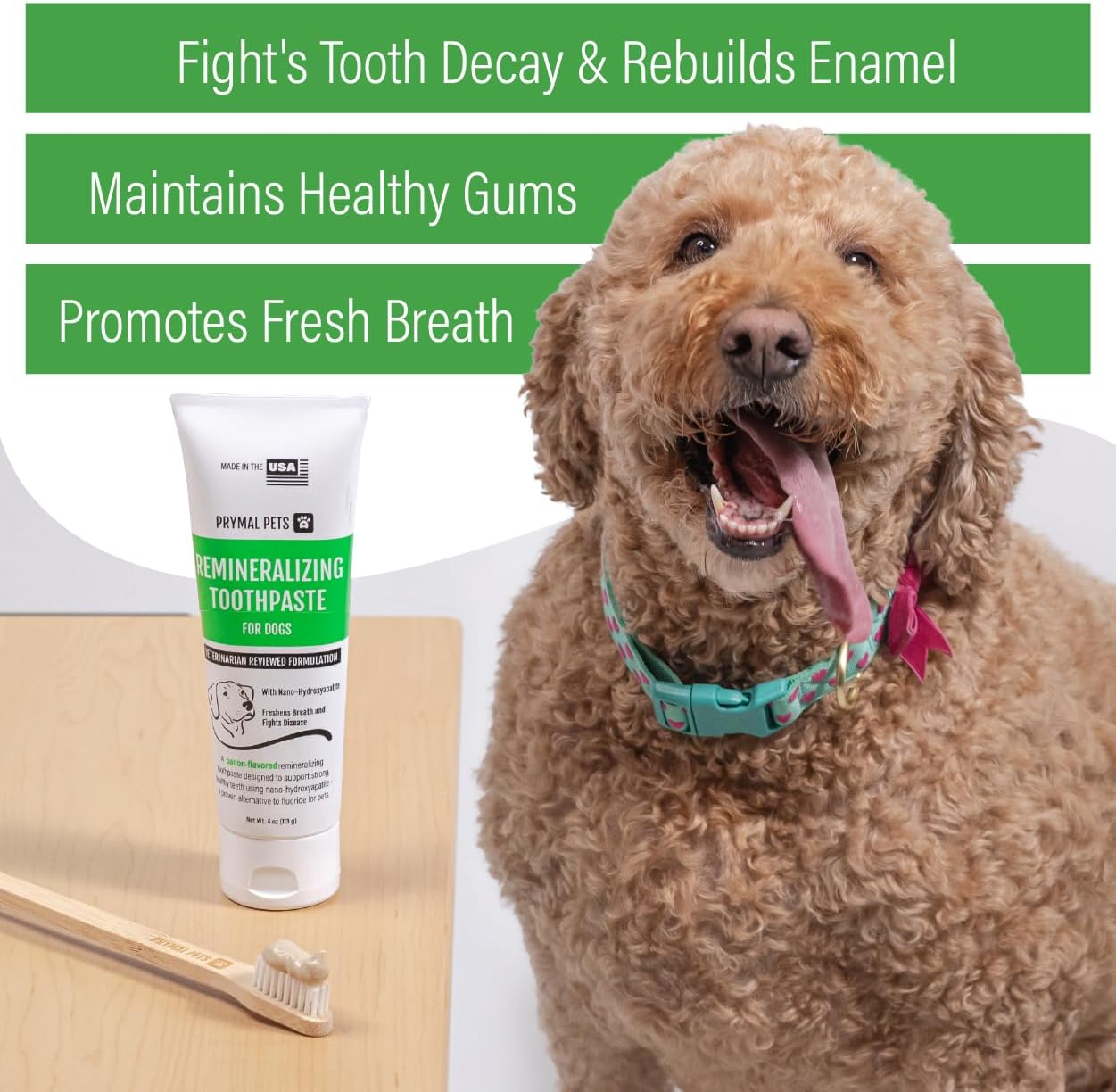 Remineralizing Dog Toothpaste with Nano-Hydroxyapatite – Bacon Flavor, Fluoride-Free & Safe to Swallow, Veterinarian Reviewed, Made in USA, Fights Plaque & Freshens Breath (4 oz)