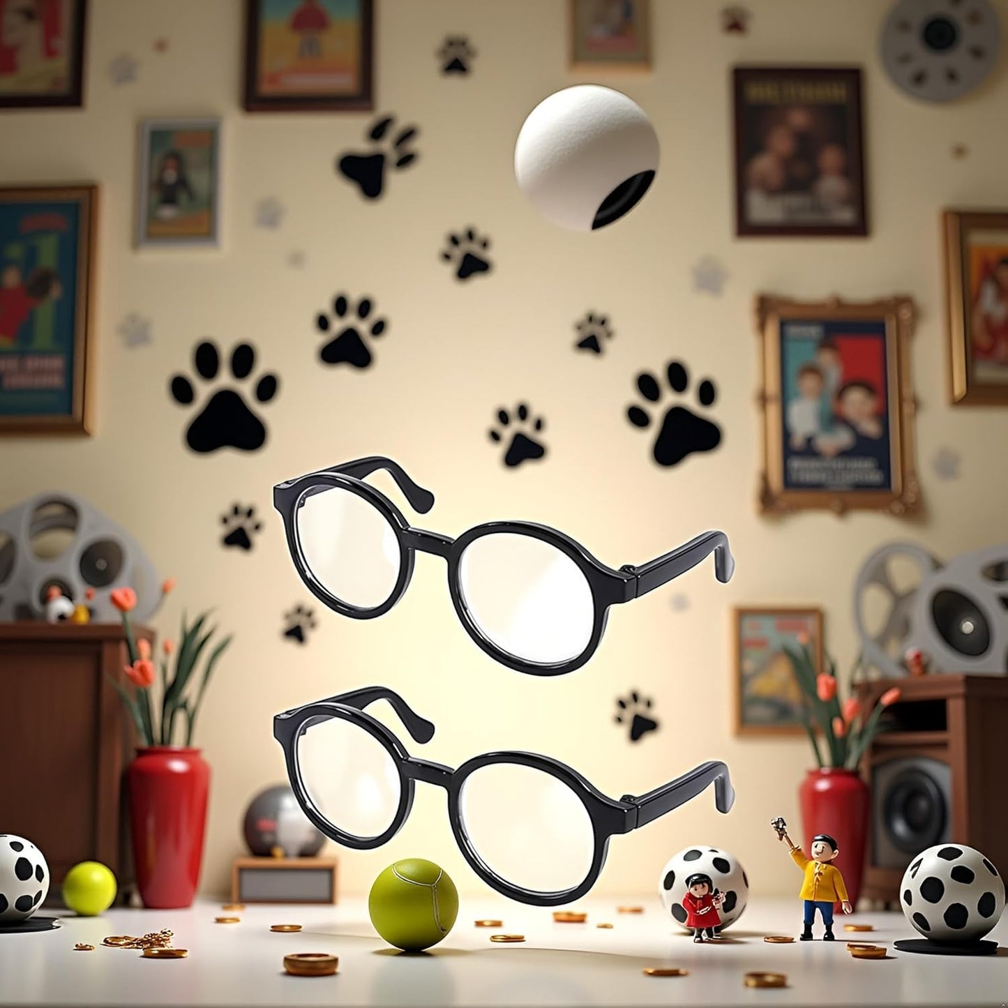 2Pcs Black Pet Dog Cute Glasses Clear Lens Retro Glasses Photo Props Transparent Cat Sun Glasses for Small Dogs Cats Cosplay Costume