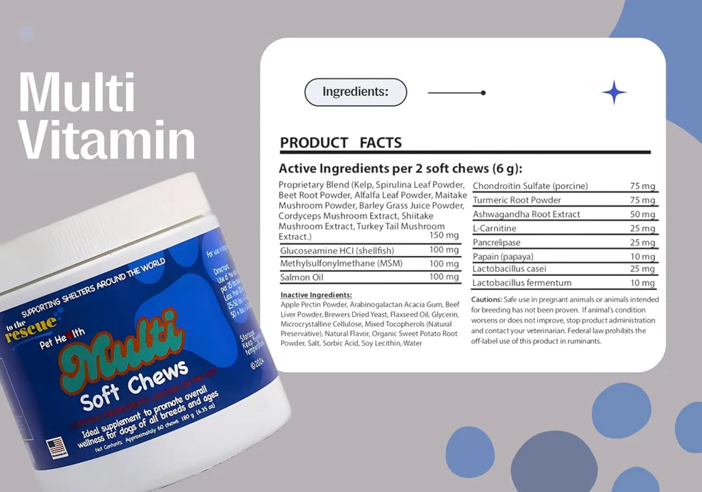 to The Rescue Dog Multivitamin Supplement - Ideal Supplement to Promote Overall Wellness for Dogs of All Breads and Ages - Assist in Maintaining a Healthy and Fit Lifestyle for Your Dog - 60 Chews