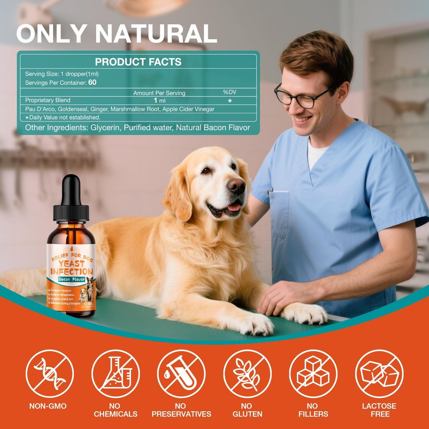 Dog Yeast Infection Treatment - 60ml Natural Herbal Supplement Drops | Supports Itch Relief, Ear Infection Relief & Skin Allergy Relief for All Breeds