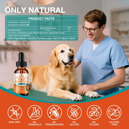 Dog Yeast Infection Treatment - 60ml Natural Herbal Supplement Drops | Supports Itch Relief, Ear Infection Relief & Skin Allergy Relief for All Breeds