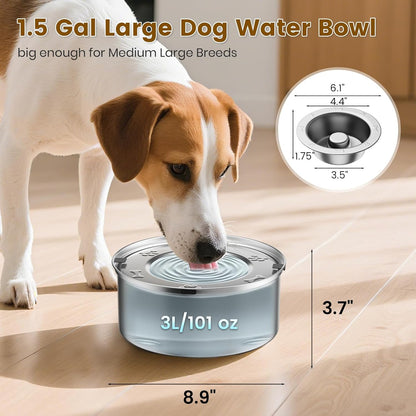 Dog Water Bowl 3L/101oz Stainless Steel No Spill Water Bowl for Dogs Spill Proof Slow Drinking Dog Water Feeder with Anti-Slip for Medium to Large Messy Drinkers