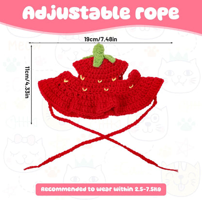 Strawberry Cat Hat, Cotton & Soft Cute Knitted Hats for Cats Birthday Party Christmas Puppy Hat for Small Pets (Red, M)