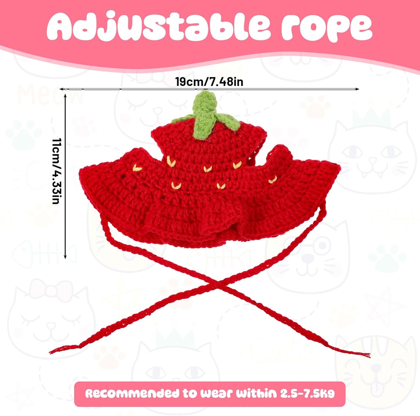 Strawberry Cat Hat, Cotton & Soft Cute Knitted Hats for Cats Birthday Party Christmas Puppy Hat for Small Pets (Red, M)