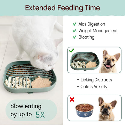 Slow Feeder Dog Bowl for Medium & Small Pets, Anti Choking Pets Slow Feeder with 3-Zone Puzzle Design, Wet Food Silicone Cat Bowl with Non-Slip Base, Dishwasher Microwave Safe(Red, 1.5 Cup)