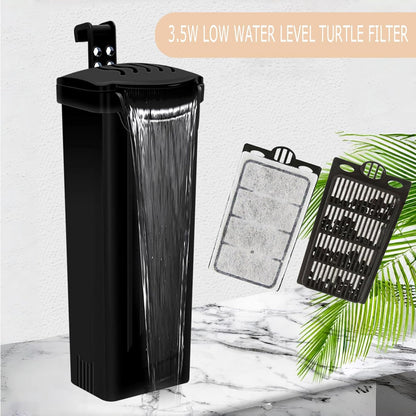 Turtle Tank Starter Kit, Upgraded Aquarium Fish Tank Kit with Filter,Fish Net, Reptile Habitat with Adjustable UV Lamp & Lid,Bask Platform for Crabs,Amphibians,Reptiles.(15.4" * 8.5" * 8.35")