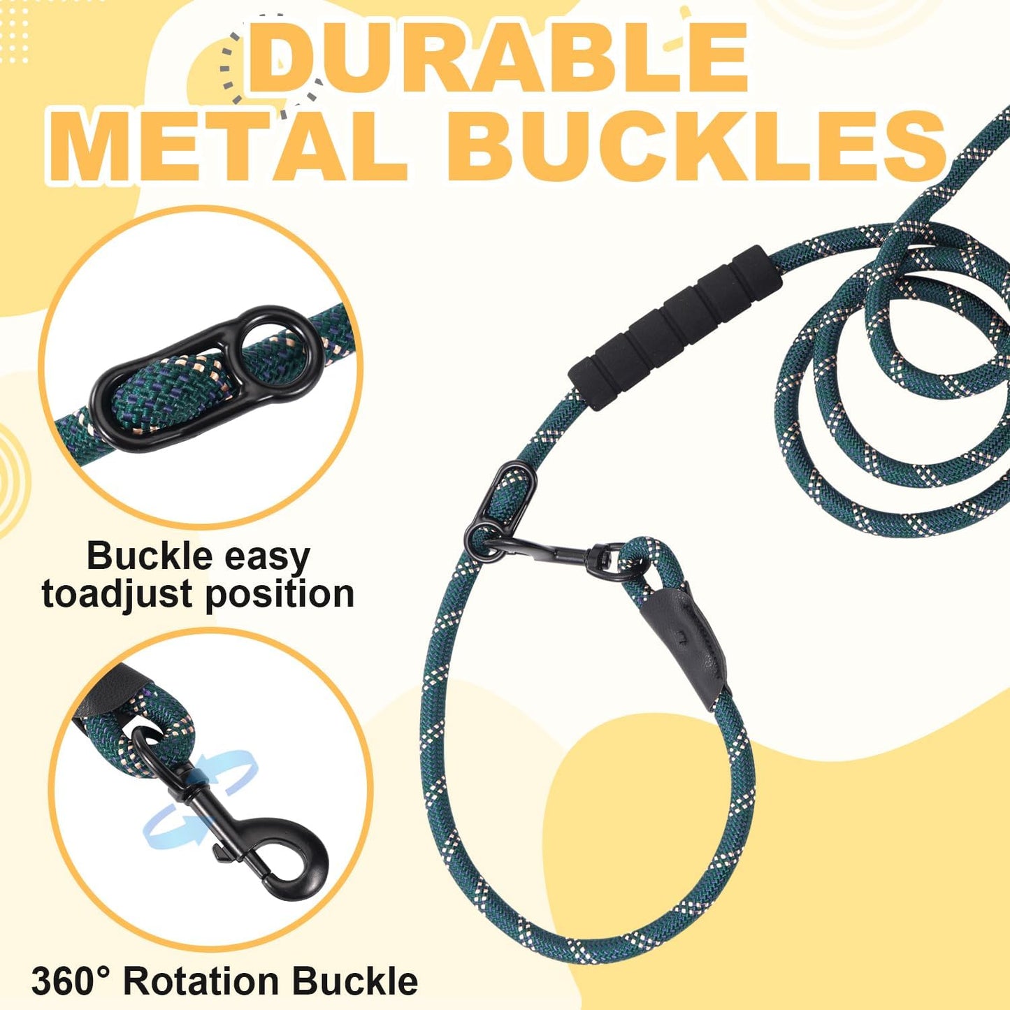 Versatile 7.5 FT Heavy Duty Dog Leash with Padded Handle,Easy Converted to Double Leashes,Hands Free,Cross-Body or Waist Leash, Night Reflective,for Small Medium Large Dogs (Dark Green)