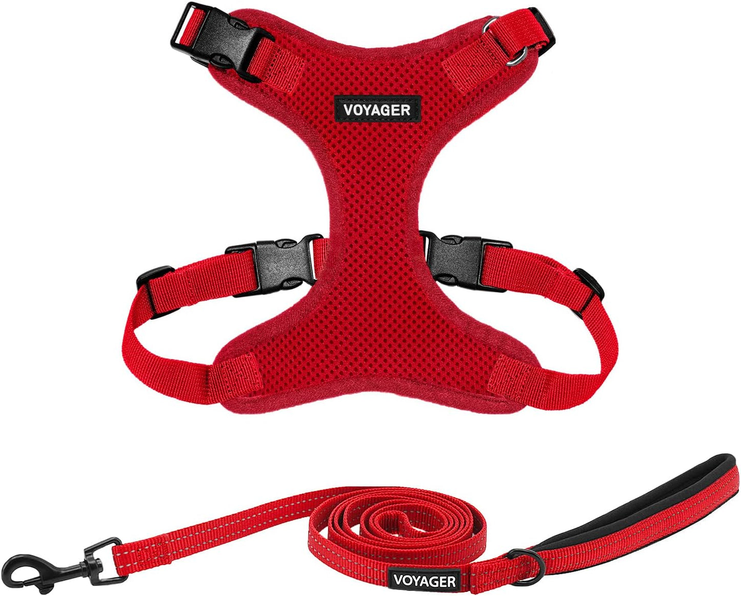 Best Pet Supplies Voyager Step-in Lock Pet Harness w Reflective Pet Leash Combo Set with Neoprene Handle 5ft - Supports Small, Medium and Large Breed Puppies/Cats - Red Set, XL