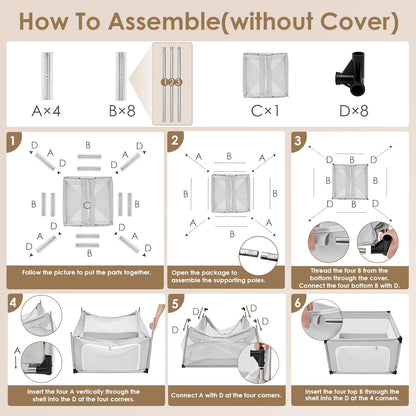 EHEYCIGA 42x42x26 Inches Puppy Playpen Without Top Cover for Dogs & Cats Indoor or Outdoor - Dog Playpen with Door, Dog Fence for Small Animal with Heavy-Duty Oxford & Steel Frame, Brown