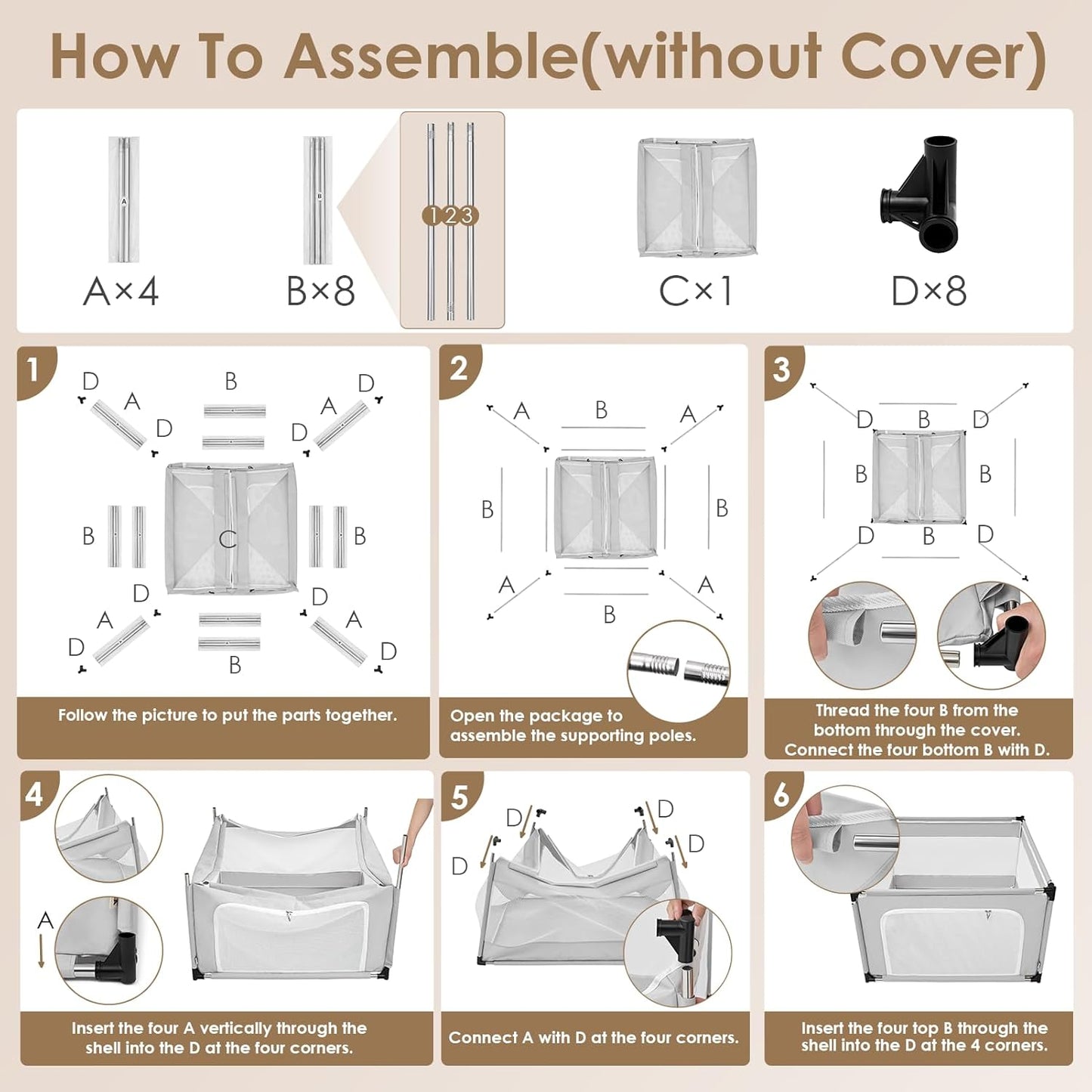 EHEYCIGA 42x42x26 Inches Puppy Playpen Without Top Cover for Dogs & Cats Indoor or Outdoor - Dog Playpen with Door, Dog Fence for Small Animal with Heavy-Duty Oxford & Steel Frame, Brown