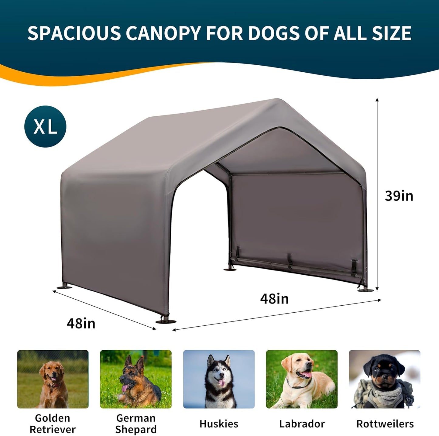 Dog Tent Outdoor, Extra Large Dog House Outside, Big Dog Shade Shelter Waterproof Weatherproof Doghouse Canopy with Ground Nails, Sun Rain Cover for Pet Cat Livestock, 4'x 4'x 3.3', Gray