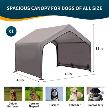 Dog Tent Outdoor, Extra Large Dog House Outside, Big Dog Shade Shelter Waterproof Weatherproof Doghouse Canopy with Ground Nails, Sun Rain Cover for Pet Cat Livestock, 4'x 4'x 3.3', Gray
