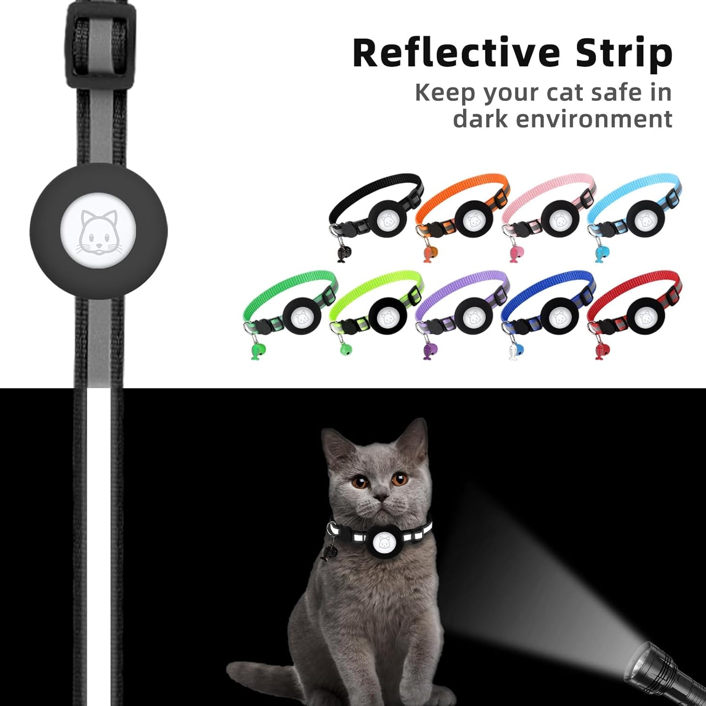 Airtag Cat Collar, Air tag Cat Collar with Bell and Safety Buckle in 3/8" Width, Reflective Collar with Waterproof Airtag Holder Compatible with Apple Airtag for Cat Dog Kitten Puppy (Black)