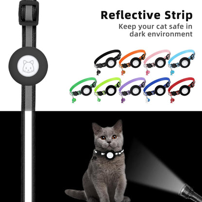 Airtag Cat Collar, Air tag Cat Collar with Bell and Safety Buckle in 3/8" Width, Reflective Collar with Waterproof Airtag Holder Compatible with Apple Airtag for Cat Dog Kitten Puppy (Black)