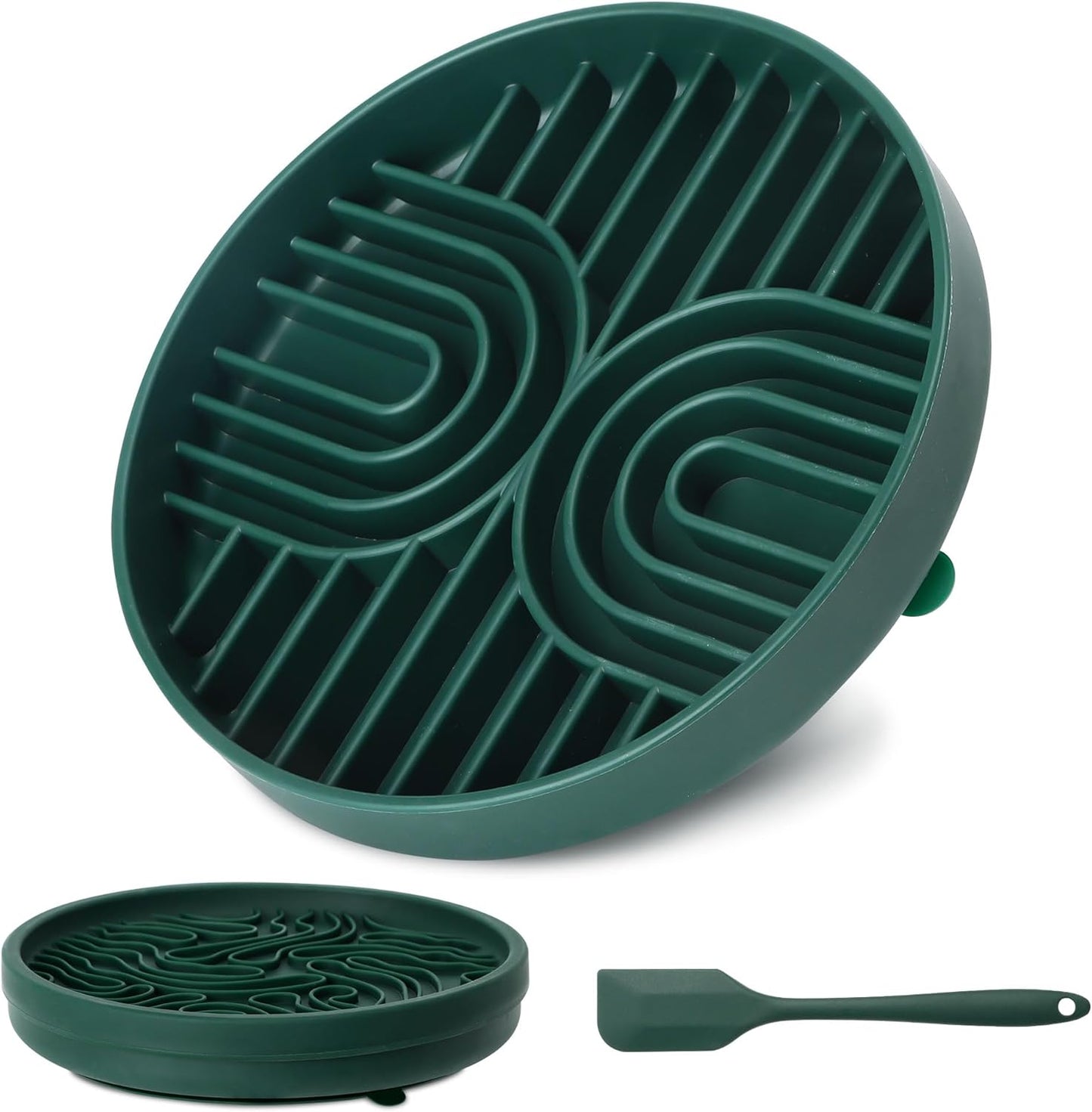 2 in 1 Slow Feeder Dog Bowls Small Breed, Silicone Lick Mat for Dogs, Dog Puzzle Bowl with Suction Cups for Anxiety Relief, Dishwasher Safe,Green,UU Bowl,Textured Lick Pad
