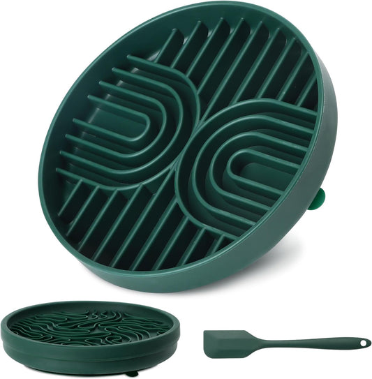 2 in 1 Slow Feeder Dog Bowls Small Breed, Silicone Lick Mat for Dogs, Dog Puzzle Bowl with Suction Cups for Anxiety Relief, Dishwasher Safe,Green,UU Bowl,Textured Lick Pad