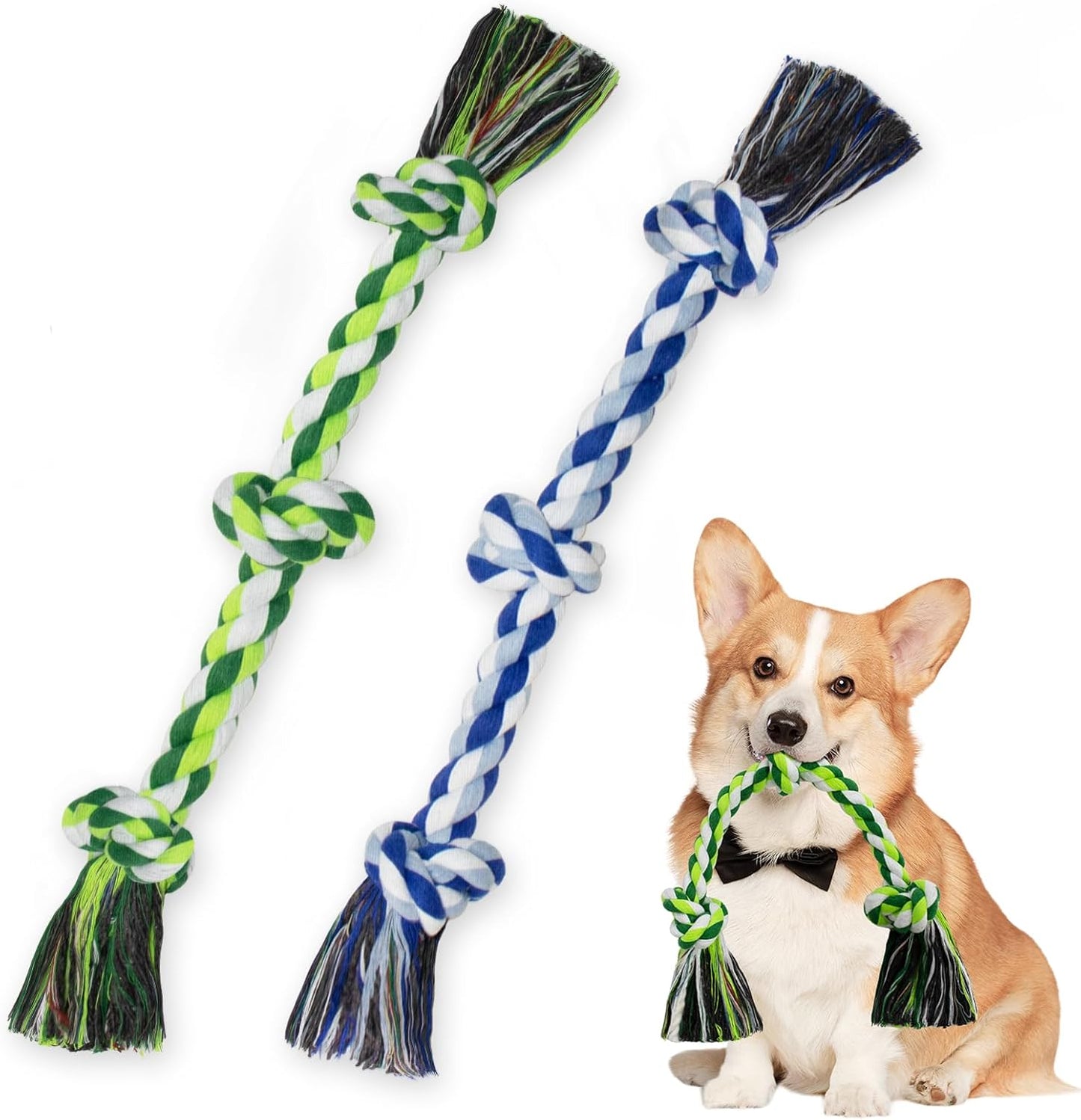 [2 Pack] Dog Rope Toys, Dog Chew Toy for Medium and Small Dogs, 3 Knots Heavy Duty Puppy Rope Toy, 100% Cotton Tug of War Dog Toys for Boredom, Teeth Cleaning