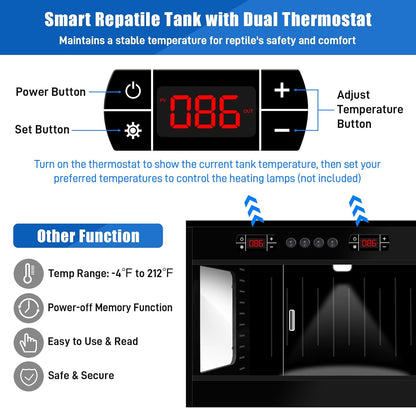 120 Gallon PVC Reptile Terrarium - Extra Large Reptile Tank with Intelligent Thermostat, Front Opening Bearded Dragon Tank Enclosure 47"x24"x24" with Carpet Mat and Sliding Door Handle for Snake Gecko