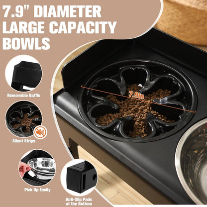 BINGPET Elevated Dog Bowls with Mat,Raised Dog Bowl,6 Heights Adjustable Stand,Non-Slip and Non-Spill Food Bowl for Small Medium Large Dogs