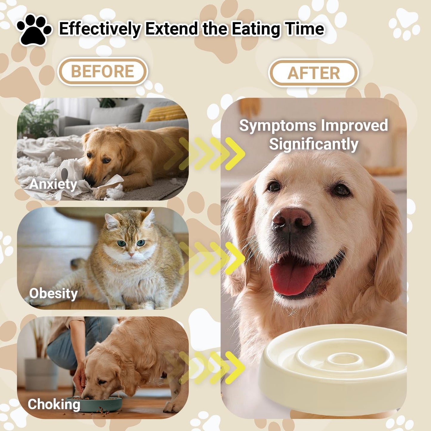 Ceramic Slow Feeder Dog Bowls Food and Water,Anti-Slip Concave and Convex Elevated Wooden Seat,Puzzle Lick Mat Feeder for Small Medium Large Breed Dog and Cat Essentials