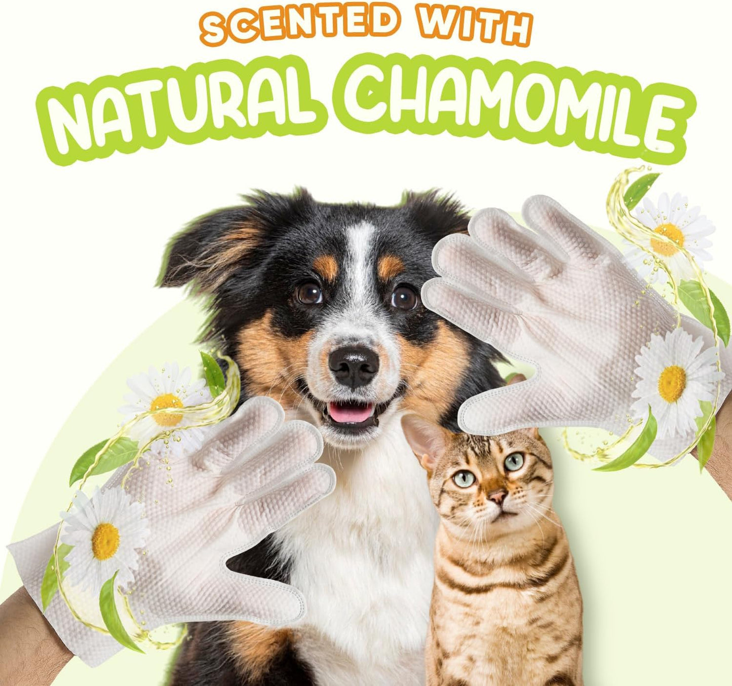 Pet Glove Wipes for Dogs & Cats | Nourish & Clean Fur & Skin | Coconut Oil & Chamomile Rinse-Free Wipes | Bathing Glove Wipes for Daily Care and Travel | Natural, Hypoallergenic (8 Pack)