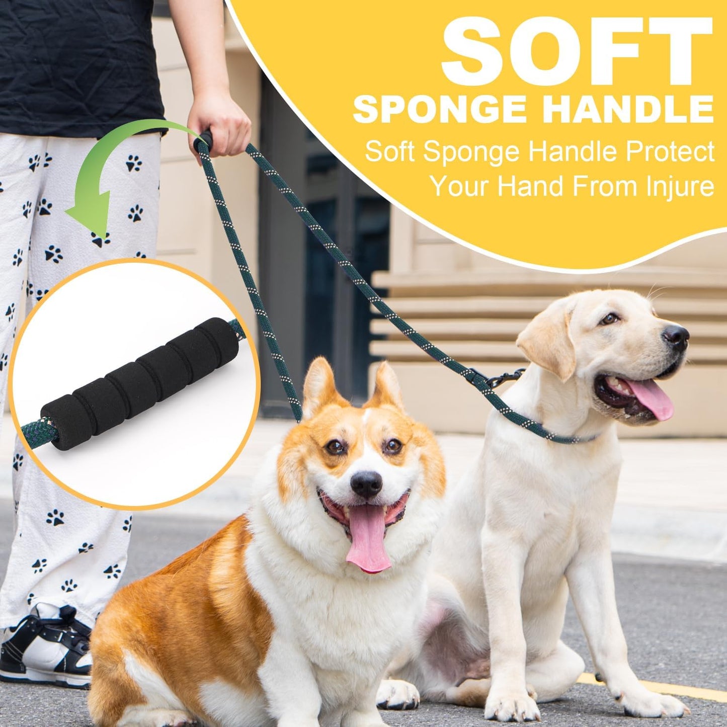 Versatile 7.5 FT Heavy Duty Dog Leash with Padded Handle,Easy Converted to Double Leashes,Hands Free,Cross-Body or Waist Leash, Night Reflective,for Small Medium Large Dogs (Dark Green)