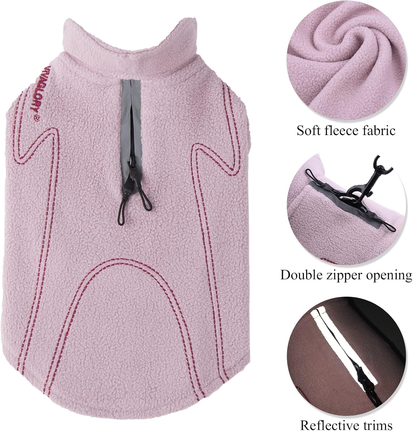 VIVAGLORY Dog Fleece Coat + Short Dog Leash, Easy to Take on and Off, Padded Neoprene & Heavy Duty