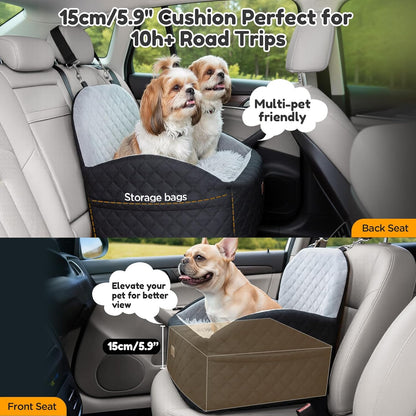 Gimars Upgrade Dog Car Seat with Reversible Long & Short Plush Seat Cushion for Small/Medium Dogs Up to 40lbs, Detachable Washable Anti-Slip Dog Booster Seat with 5.9'' 28D Egg-Crate Foam, S