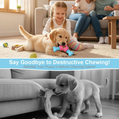 Puppy Chew Toys for Teething, Indestructible Dog Chew Toys for Aggressive Chewers - Small & Medium Breeds, Rubber Dog Bone Toy, Tough Puppy Toys to Keep Them Busy and Relieve Anxiety