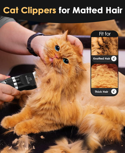 oneisall Quiet Cat Clippers for Matted & Long Hair, Low-Noise Dog Paw Trimmer with LED Light