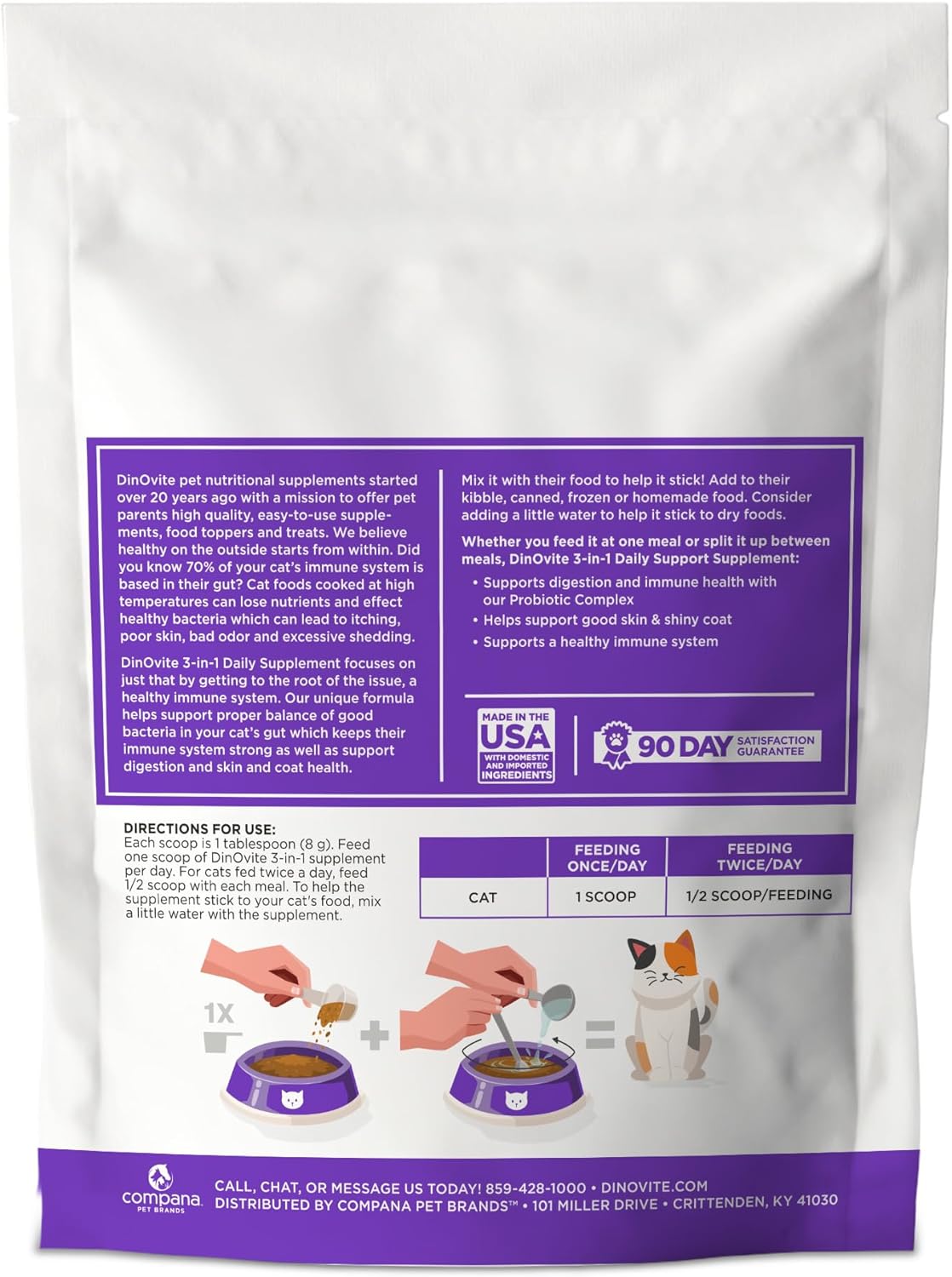 Dinovite for Cats Supplement - Immune + Digestive, Skin + Coat Support, Vitamins, Minerals, Omega 3, Enzymes, Probiotics. Reduces Shedding, Dry Skin, Itching, Stinking, Bald Spots, Seasonal Issues