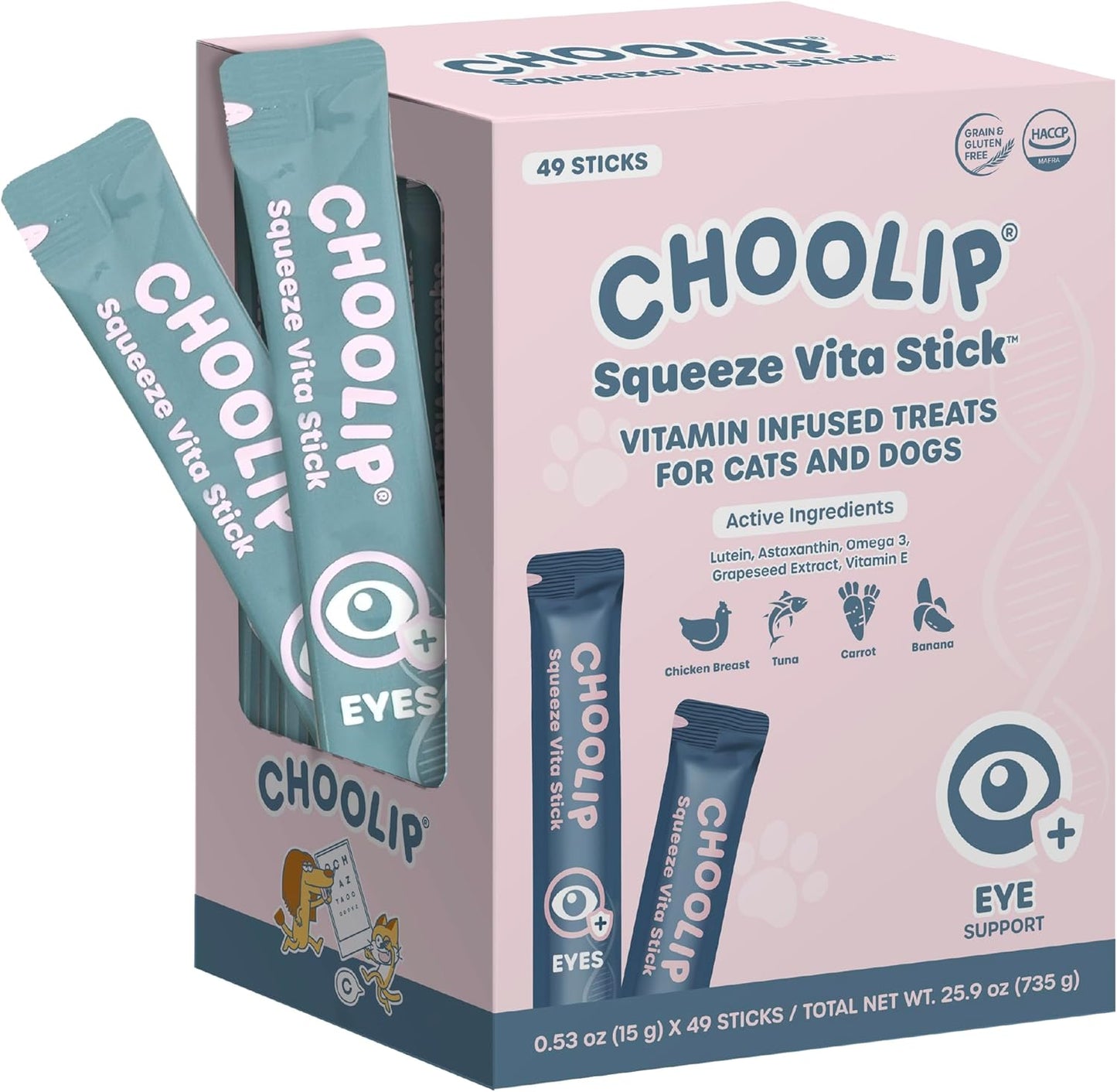 Choolip Bundle | 20pc Jumbo Squeeze Vita Sticks with Essential multivitamins + 49 Eye Support Squeeze Vita Sticks with Essential multivitamins [Both Products are for Cats & Dogs of All Life Stages]