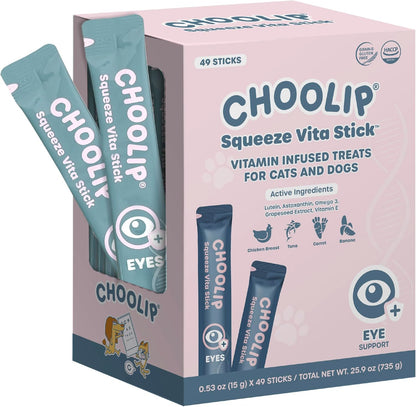 Choolip Bundle | 20pc Jumbo Squeeze Vita Sticks with Essential multivitamins + 49 Eye Support Squeeze Vita Sticks with Essential multivitamins [Both Products are for Cats & Dogs of All Life Stages]