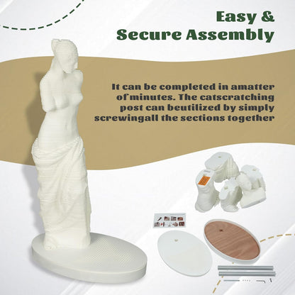 Venus de Milo Art Inspired Cat Scratching Post, White Classical Sculpture Design, Premium Indoor Cat Furniture, Decorative Statue Scratcher with Durable Base