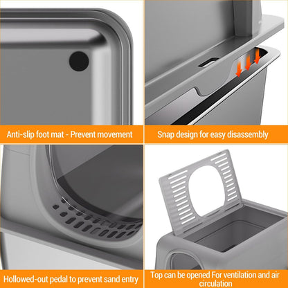 Extra Large Stainless Steel Cat Litter Box with Lid – Fully Enclosed, High Sides, Dual Entry (Front & Top), Odor-Resistant, Anti-Leakage, Easy to Clean, Non-Stick, Includes Scoop, Durable Metal Tray