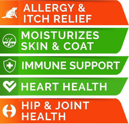 STRELLALAB Omega 3 for Dogs - (540Ct) Fish Oil Treats - Allergy & Itch Relief Skin&Coat Supplement - Dry Itchy Skin, Shedding, Hot Spots Treatment, Anti Itch - Pet Salmon Oil Chews - Chicken