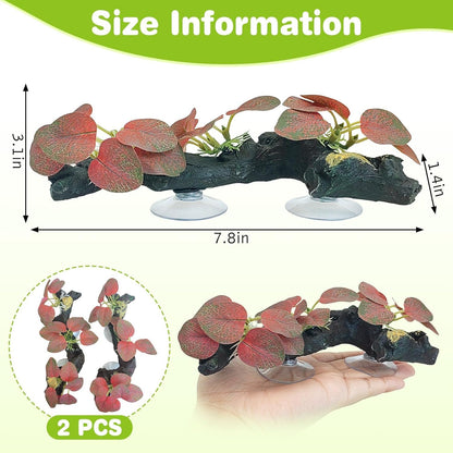 kathson 2 PCS Reptile Corner Branch Resin Snake Climbing Accessories with Leaves Terrarium Plant Decoration with Suction Cup for Frog Lizard Bearded Dragon Gecko Spider Climbing 7.8 x 3.1 x 1.4 inches