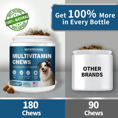 Dog Multivitamin, Glucosamine Chondroitin for Dogs, Krill Oil, Probiotics, Dog Vitamins and Supplements for Heart, Hip & Joints, Immune Health, Digestion, Skin, Coat (180 Chews, Wagyu Beef)