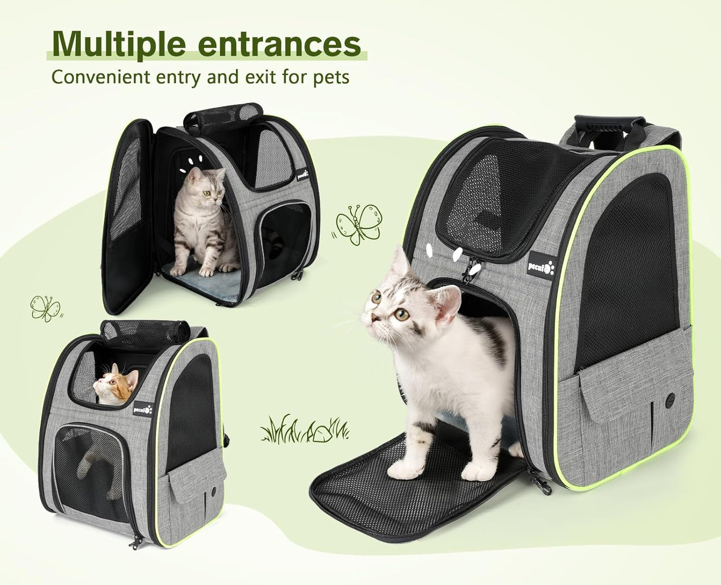 Pecute Cat Carrier Backpacks, Expandable Cat Backpack with Breathable Mesh, Pet Carrier Backpack for Cats Small Dogs Puppies Up to 17 Lbs, Dog Carrier Backpack Great for Travel Hiking Camping Outdoor