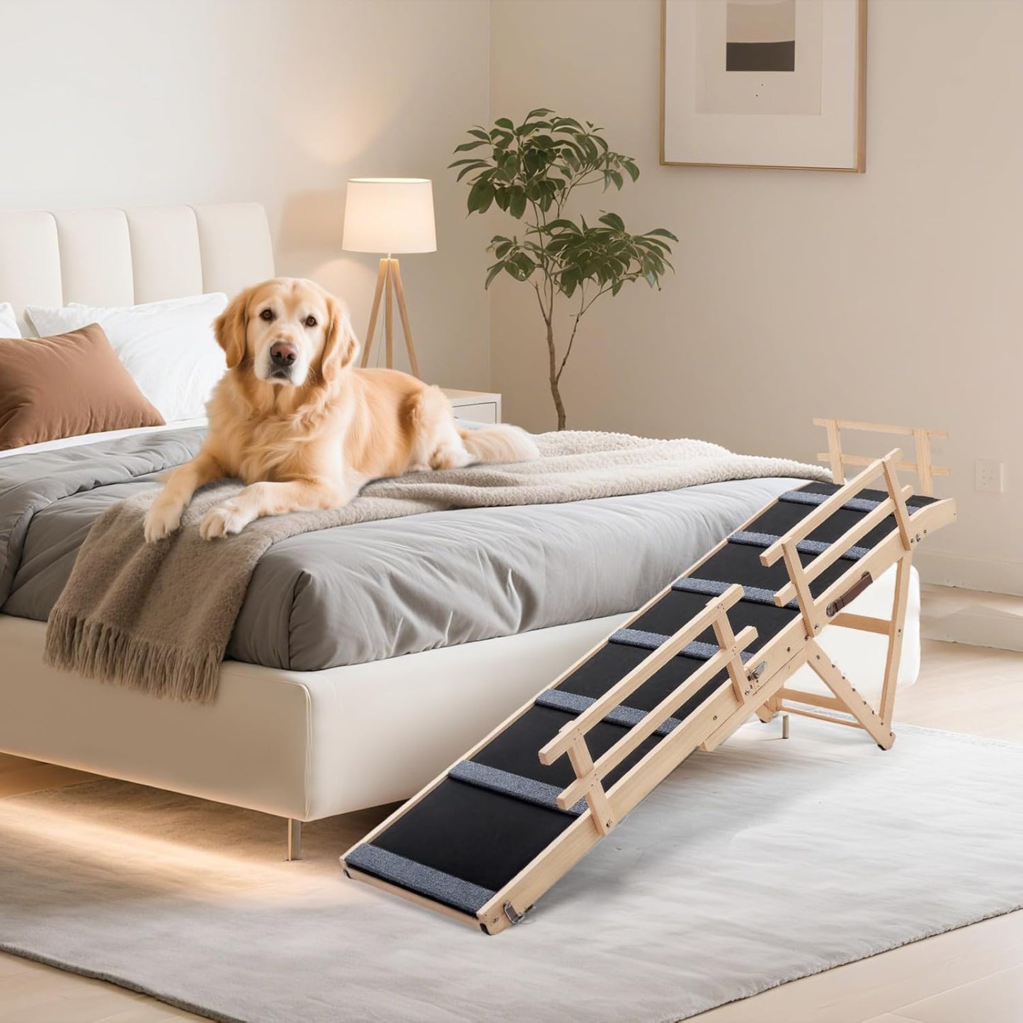 Dog Ramp for Bed – Adjustable 6-Level 24" to 30" Foldable Pet Ramp with Rubber Mat & Safety Side Rails, Ideal for Small, Medium, Large & Senior Dogs Up to 200 lbs