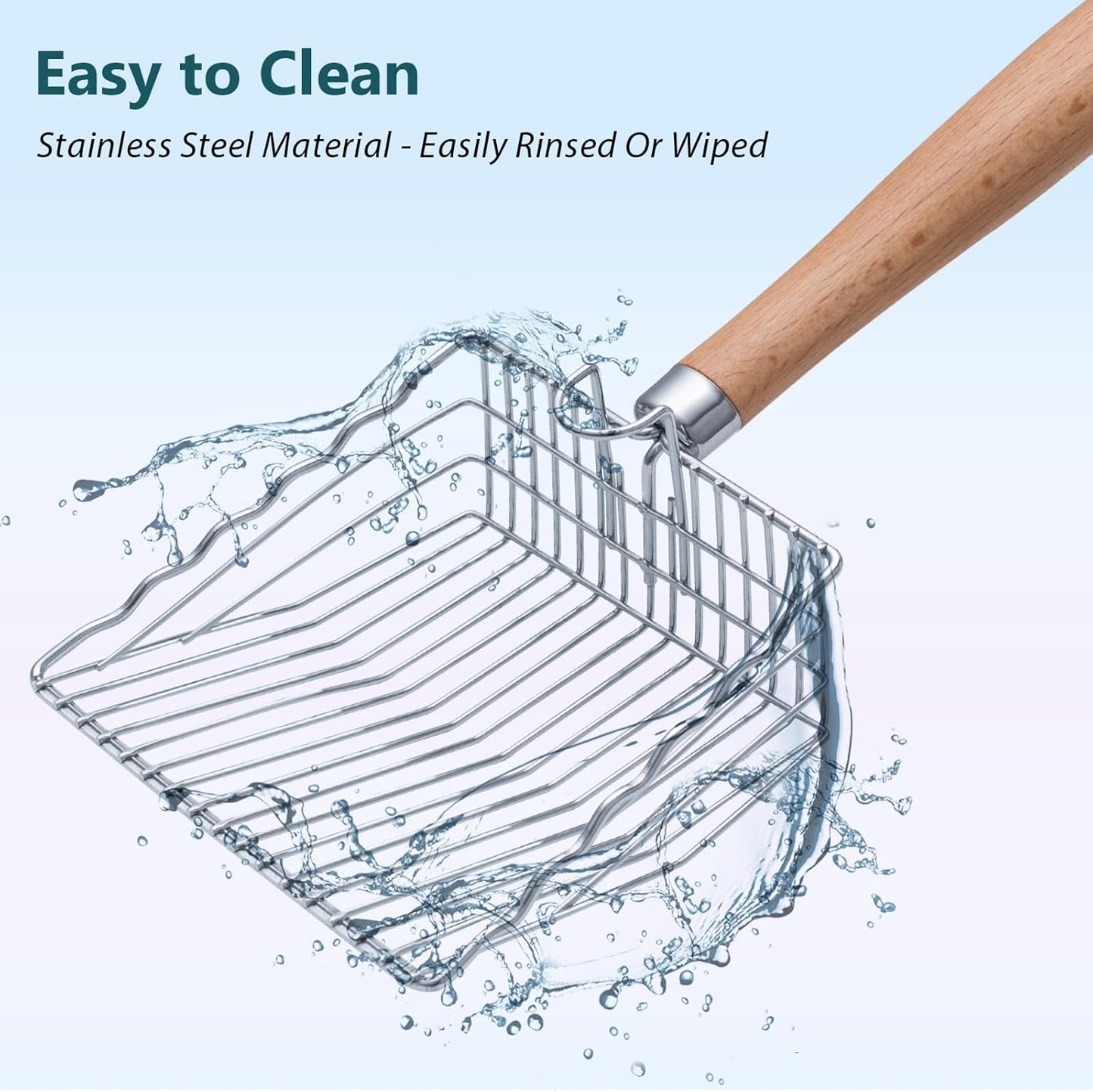 Cat Litter Scoop, 9.8" Extended Handle Premium Kitty Shovel with Hook and Hole, Metal Sifter Scooper Stainless Steel for Easy Cleaning, Durable and Heavy Duty, Odor-Free for Litter Box