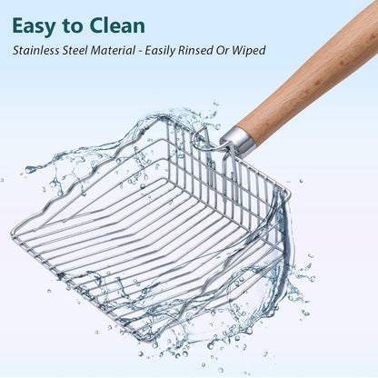 Cat Litter Scoop, 9.8" Extended Handle Premium Kitty Shovel with Hook and Hole, Metal Sifter Scooper Stainless Steel for Easy Cleaning, Durable and Heavy Duty, Odor-Free for Litter Box