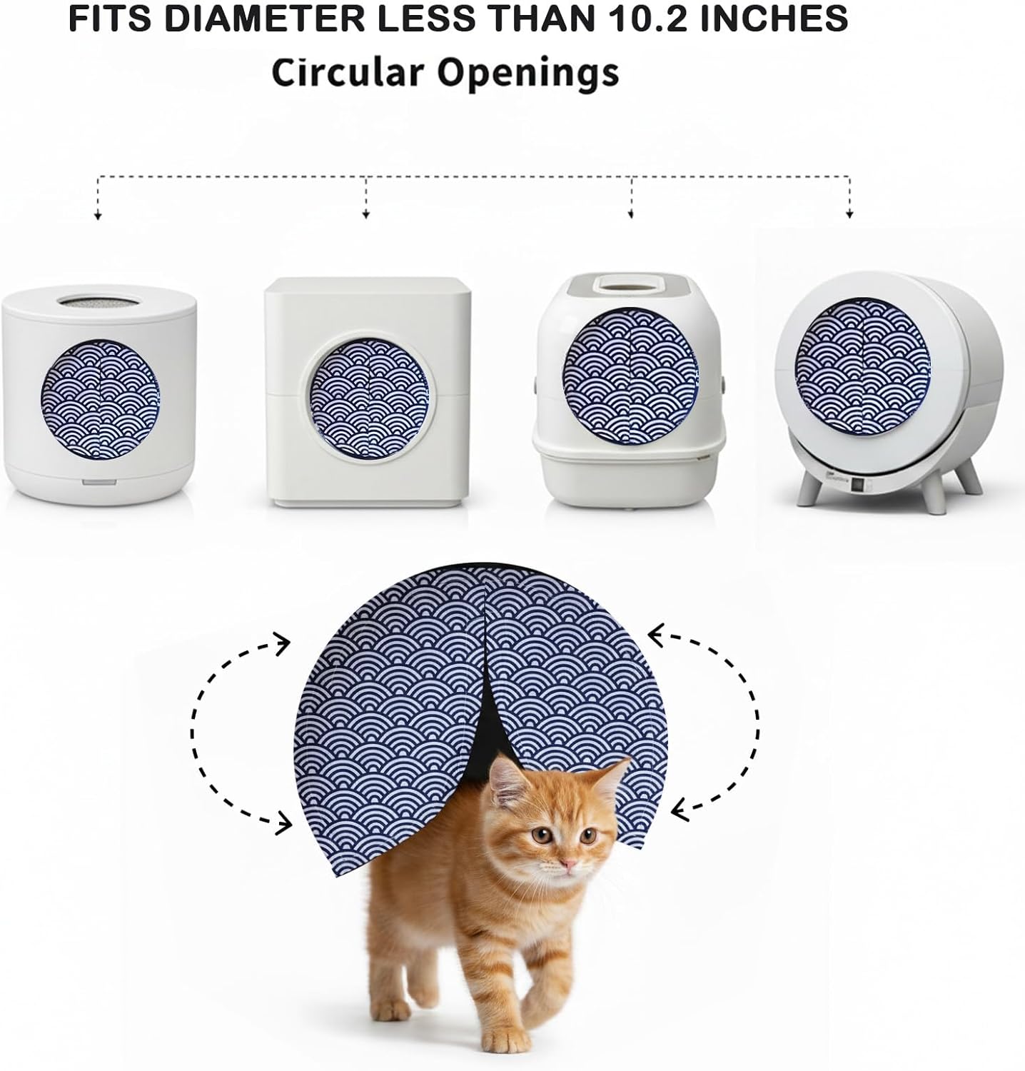 Smart Cat Litter Box Privacy Door - Odor & Tracking Control Curtain for Automatic Cat Litter Boxes - Fits 10-Inch Round Openings - Easy Installation, Keeps Home Fresh & Clean (WaveBlue)