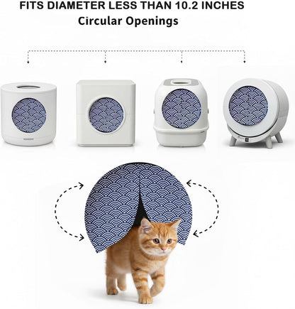 Smart Cat Litter Box Privacy Door - Odor & Tracking Control Curtain for Automatic Cat Litter Boxes - Fits 10-Inch Round Openings - Easy Installation, Keeps Home Fresh & Clean (WaveBlue)