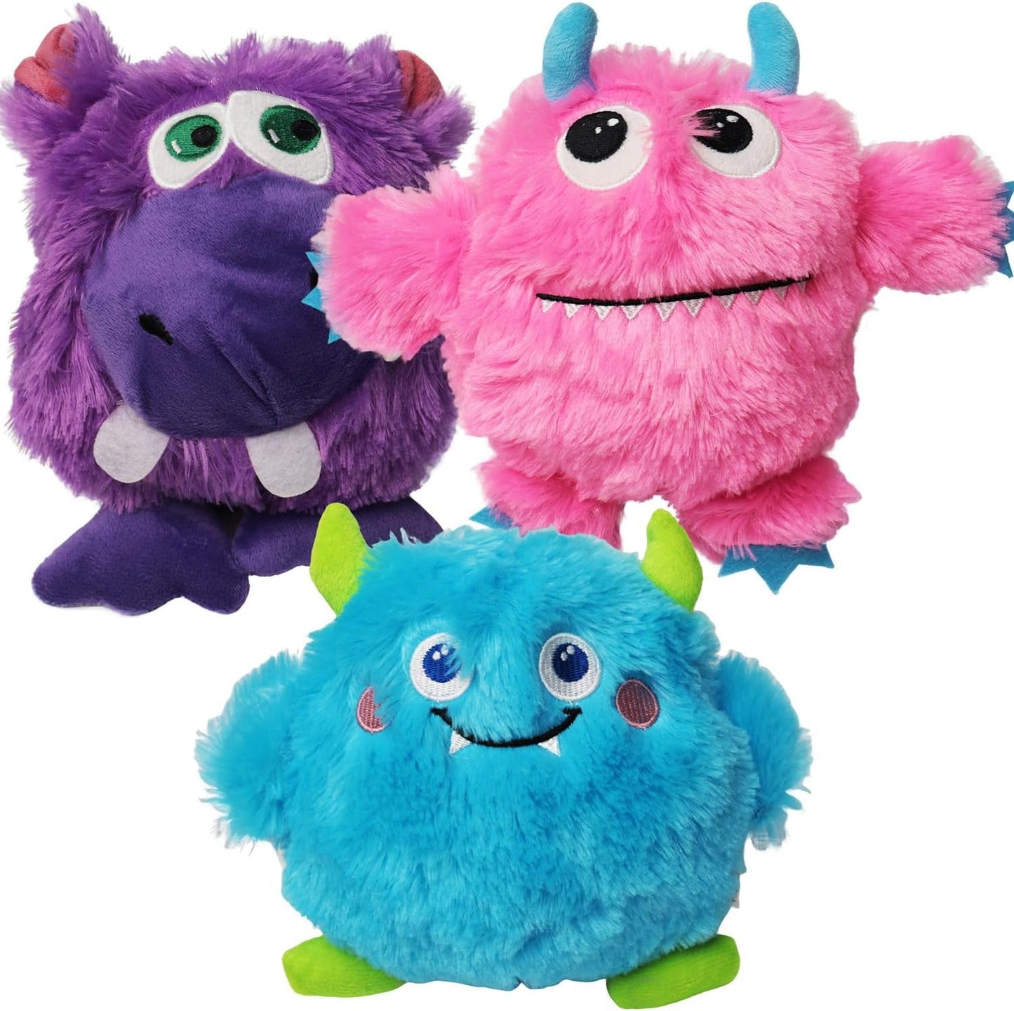 Dog Squeaky Toys 3 Pack, Plush Dog Toy Pack for Puppy (Medium, Monster)