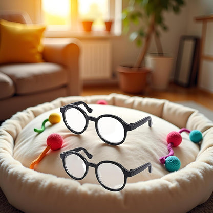 2Pcs Black Pet Dog Cute Glasses Clear Lens Retro Glasses Photo Props Transparent Cat Sun Glasses for Small Dogs Cats Cosplay Costume